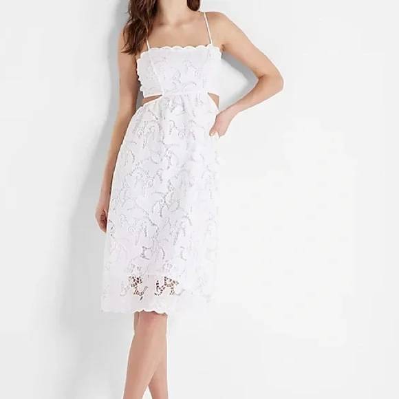 Express | Dresses | Express Lace Tie Back Side Cutout Midi Dress S |  Poshmark